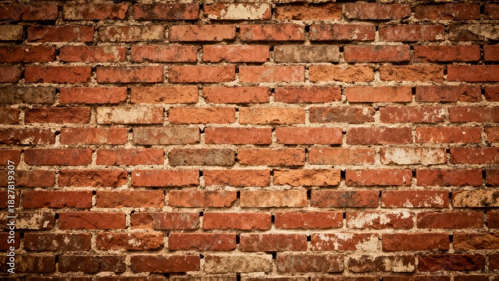 Fototapeta premium Weathered red clay masonry surface displays rich texture and variation