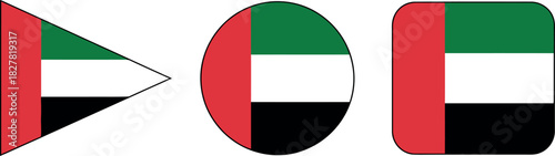 Set of geometric shapes showcasing the vibrant national flag of the United Arab Emirates