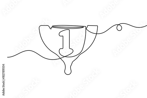 Trophy cup continuous one line drawing minimalist style isolate outline vector illustration achievement concept

