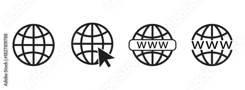 Internet and world wide web globe icons collection. Website icon set.
