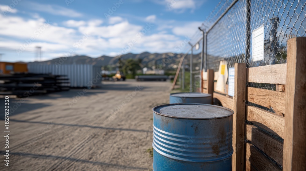 Fototapeta premium Midday Light Casts Shadows Across Newly Installed Items in an Outdoor Industrial Setting