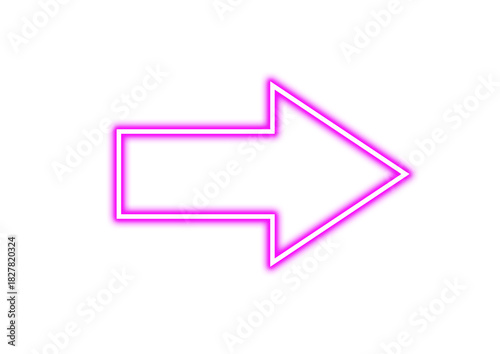 Glowing neon pink arrow pointing right for direction on transparent background