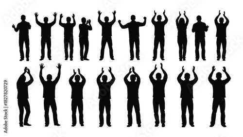 People cheering and applauding silhouettes isolated on white background, Vector