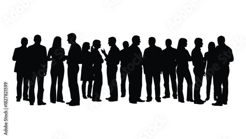 Group of diverse people silhouettes isolated on white background, Vector