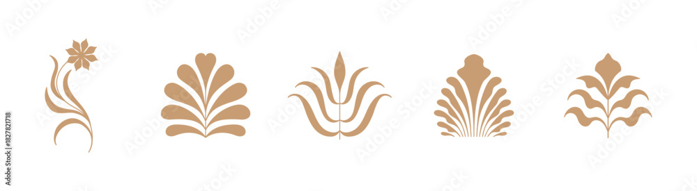 Naklejka premium Vector set of logo design templates and graphic elements, organic cosmetics, floral illustration in simple linear hand drawn style, plants and flowers, natural products emblems