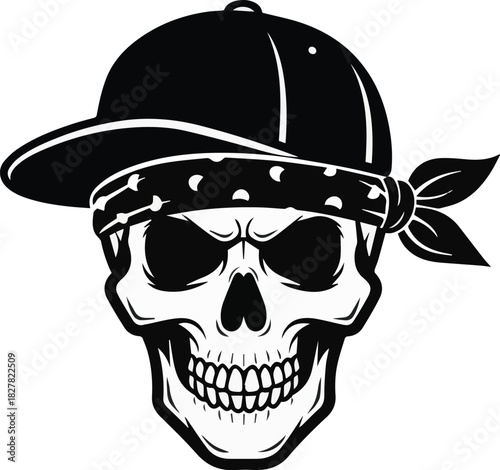 Edgy Skull with Bandana and Cap A Bold Icon for Streetwear and Urban Culture
