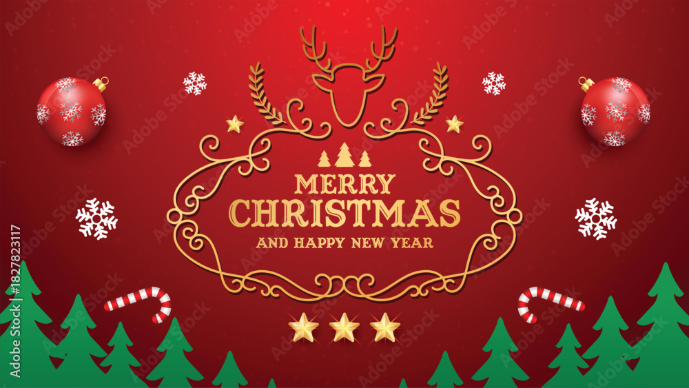 Fototapeta premium Winter christmas banner background composition in paper cut style.Celebration quotation for card.Vector illustration.