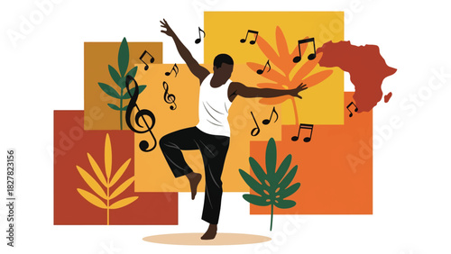 African man dancing with expressive movement and joyful energy. Ideal for culture celebration, movement, and artistic expression visuals