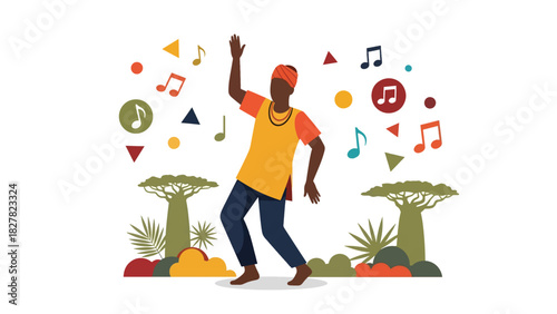African man dancing with expressive movement and joyful energy. Ideal for culture celebration, movement, and artistic expression visuals