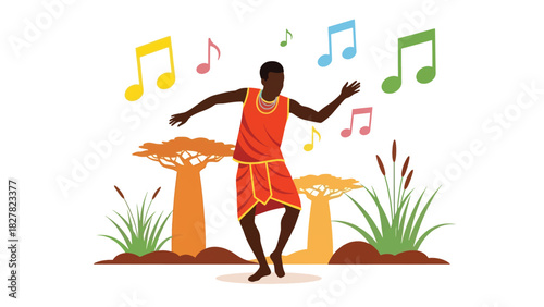 African man dancing with expressive movement and joyful energy. Ideal for culture celebration, movement, and artistic expression visuals
