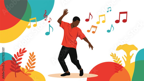 African man dancing with expressive movement and joyful energy. Ideal for culture celebration, movement, and artistic expression visuals