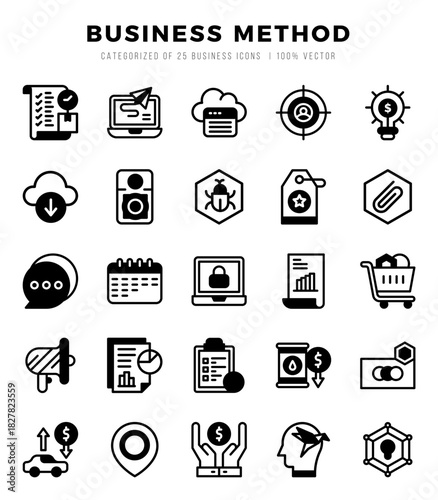 Set of Business Method Icons. Simple Lineal Filled art style icons pack.