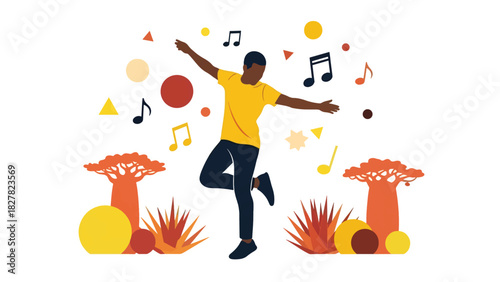 African man dancing with expressive movement and joyful energy. Ideal for culture celebration, movement, and artistic expression visuals