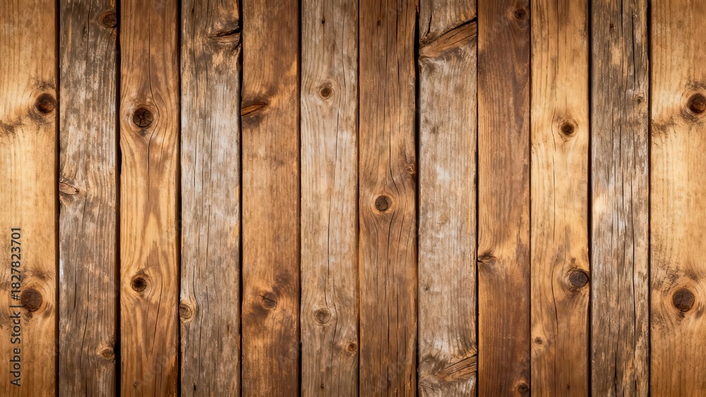 Naklejka premium Vertical wooden planks display richly textured natural grain and prominent knots