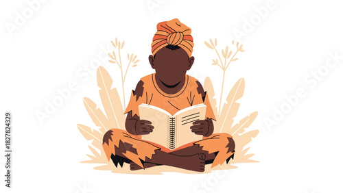 Africa poor child studying outside using sunlight. Ideal for education access, hope, resilience, and learning themes.
