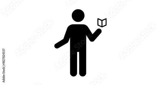Man displaying book black white icon 
