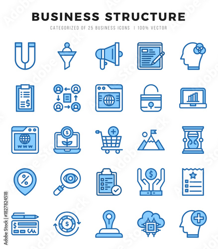 Business Structure Icons bundle. Two Color style Icons. Vector illustration.