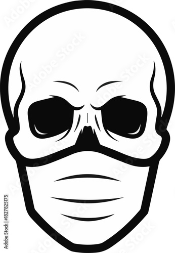 Skull wearing a protective face mask, symbol of health awareness and pandemic prevention