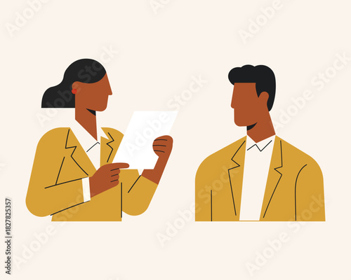 Cartoon flat illustration of office worker. Male and female character. Co-working and working space concept