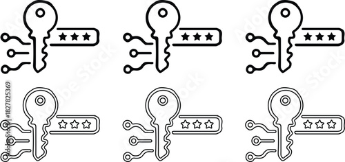 six digital security lock key icons set vector design 