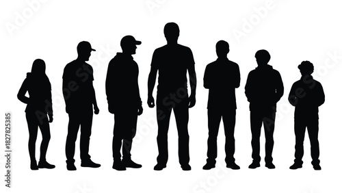 Diverse group of people silhouettes isolated on white background, Vector