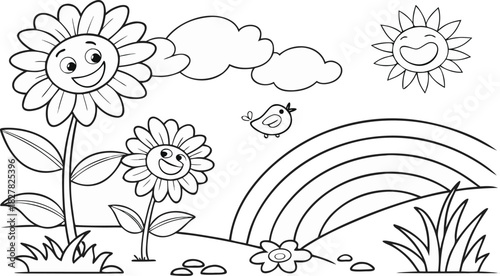 sunflowers in outline form. Line art of sunflowers.