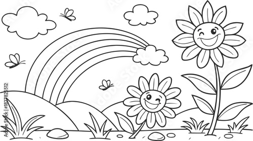 sunflowers in outline form. Line art of sunflowers.