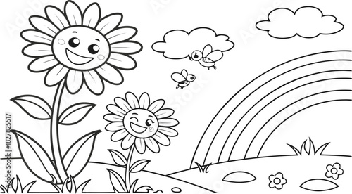 sunflowers in outline form. Line art of sunflowers.