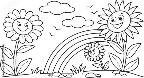 sunflowers in outline form. Line art of sunflowers.
