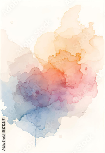 Soft Multicolor Watercolor Ink Abstract Background in Blue, Pink, and Orange