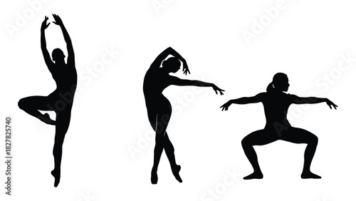 Dynamic dance silhouettes isolated on white background, Vector