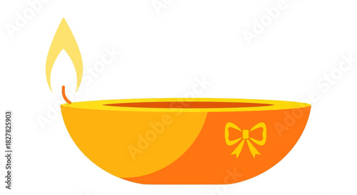 A simple, stylized illustration of a lit diya lamp with a yellow flame.