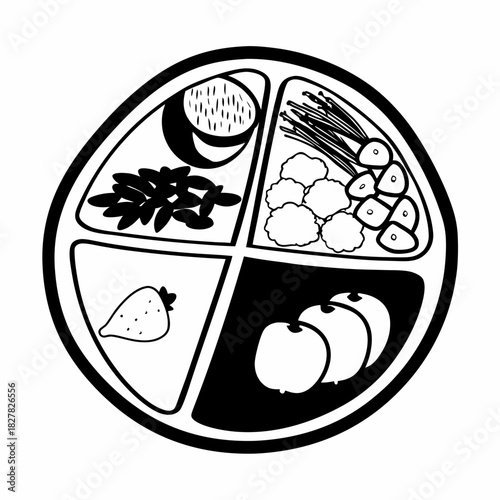 Balanced Diet Plate Illustration for Healthy Eating