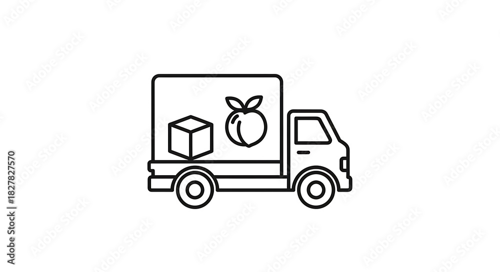 Fototapeta premium Delivery truck shipping package cargo transport logistics distribution peach fruit box