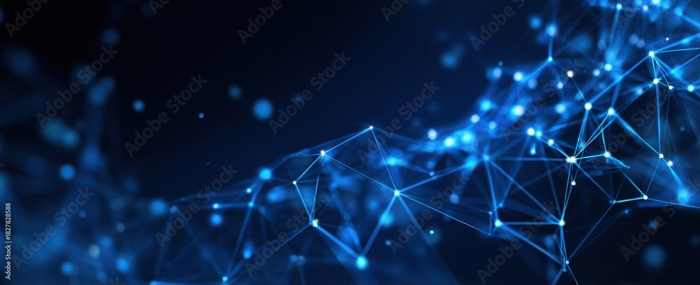Fototapeta premium Abstract digital network with glowing blue nodes and lines on dark background