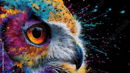 Artistic Colorful Paint Splash Animal Silhouette Highlighted Against Deep Black Background