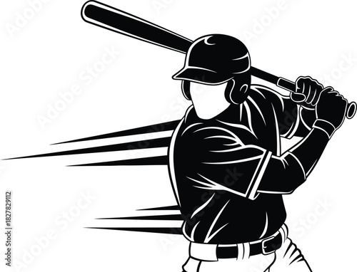 Powerful baseball batter graphic, a stylized representation of an athlete in mid-swing, emphasizing speed and sportsmanship for dynamic designs