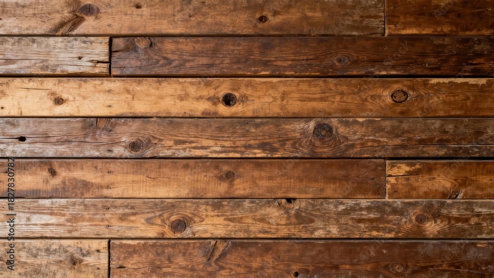 Fototapeta premium Rustic aged wooden planks display a rich tapestry of brown tones and natural grain