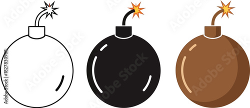 Bomb icons set for explosive designs and urgent alerts