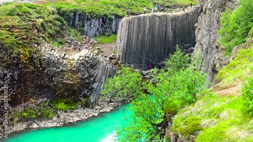 Aerial view of Studlagil Canyon, that can be found in East Iceland in the Glacier Valley called Jokuldalur. 