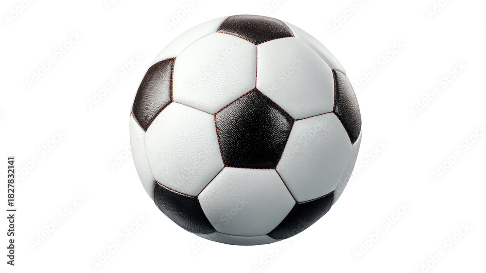 Fototapeta premium Classic black and white leather soccer ball isolated on a white background, ready for game play and competition