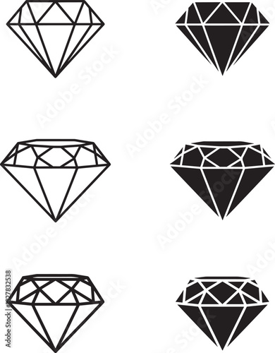 Diamond icon set minimalist black and white gemstone vector illustrations