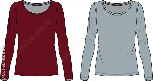 Vector Two long sleeved shirts in maroon and gray colors for apparel design and fashion industry