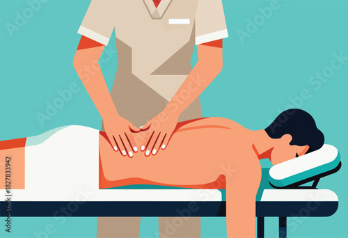 Illustration showing a person receiving a massage from a professional on a massage table