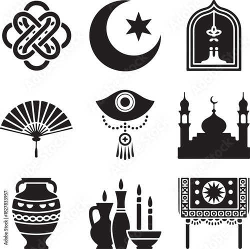 Elegant collection of middle eastern inspired graphic elements and motifs