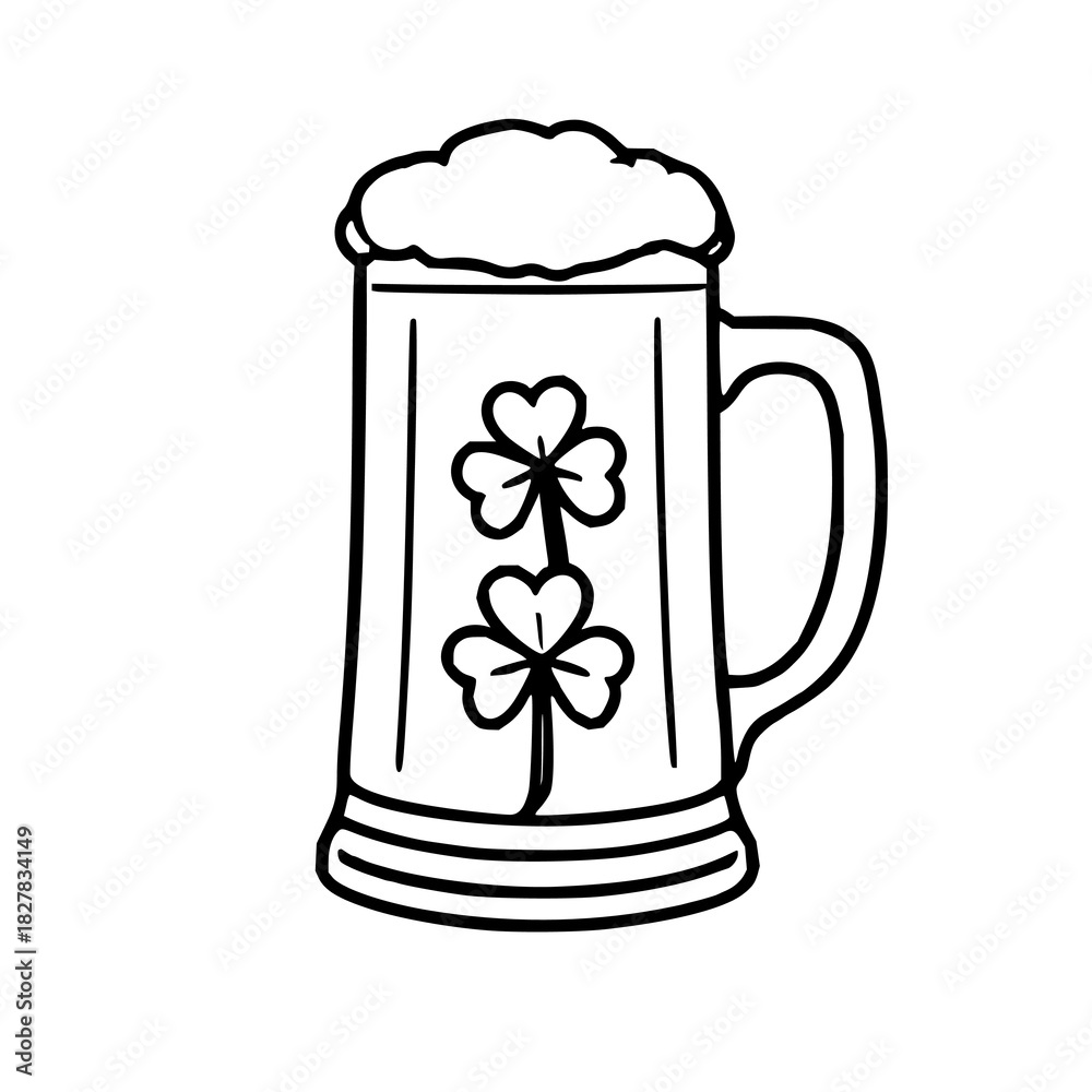 Obraz premium Single Solid Black Beer Stein Icon with Shamrock D