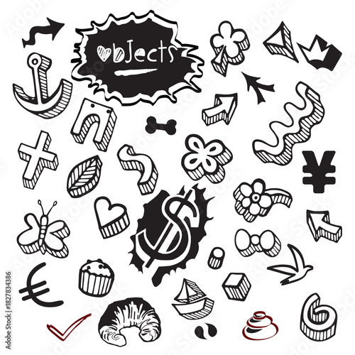 Ensemble d'Icônes Symboles et Objets abstraits en Noir et Blanc Design Vecteur