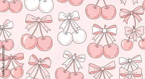 Adorable Cherries with Bows: A Seamless Vector Pattern for Sweet and Delightful Designs