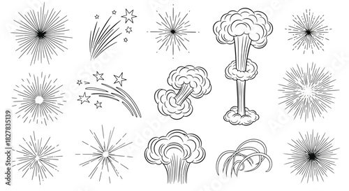 Hand-Drawn Explosion Burst Vector Elements: Diverse Collection for Graphic Design