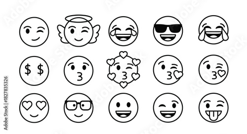 Emoji Vector Illustration Set: Black and White Emoticons Collection for Digital Communication